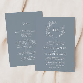 Invitación Hoja mínima | Azul y Blanco Todo En Un Boda