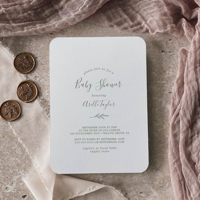 Invitación Hoja mínima | Baby Shower verde oliva (Subido por el creador)
