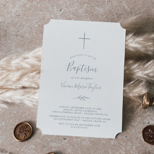 Invitación Hoja mínima Bautismo azul turbio