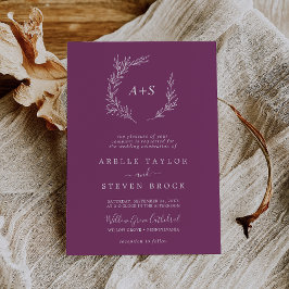 Invitación Hoja mínima | Berry Formal Monograma Boda