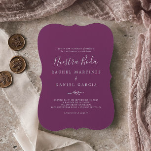 Invitación Hoja mínima   Berry Purple Spanish Nuestra Boda