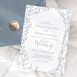 Invitación Hoja mínima Boda azul turbio