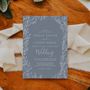 Invitación Hoja mínima   Boda azul y blanco