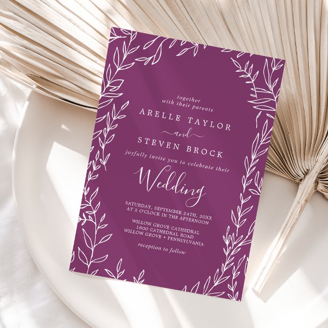 Invitación Hoja mínima | Boda Berry Purple (Subido por el creador)