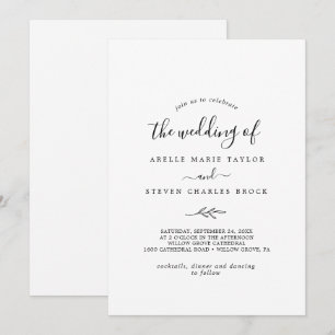 Invitación Hoja mínima Boda blanco y negro