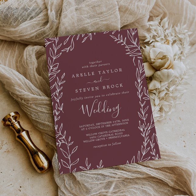 Invitación Hoja mínima | Boda de Borgoña (Subido por el creador)