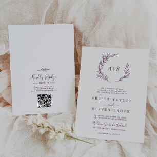 Invitación Hoja mínima   Boda de código QR de monograma de be