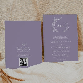 Invitación Hoja mínima | Boda de código QR de monograma de la