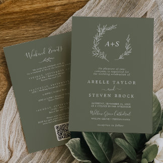 Invitación Hoja mínima | Boda de eventos Dark Green Weekend