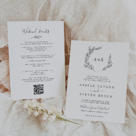 Invitación Hoja mínima | Boda de eventos de fin de semana gri
