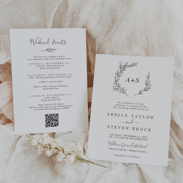 Invitación Hoja mínima | Boda de eventos de fin de semana gri (Subido por el creador)