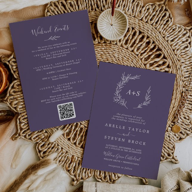 Invitación Hoja mínima | Boda de eventos Plum Purple Weekend (Subido por el creador)
