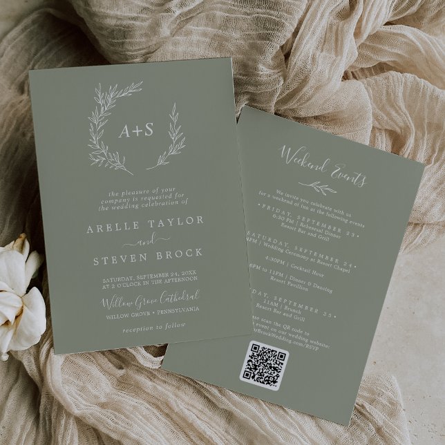Invitación Hoja mínima | Boda de eventos Sage Green Weekend (Subido por el creador)
