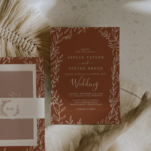 Invitación Hoja mínima   Boda de Terracotta