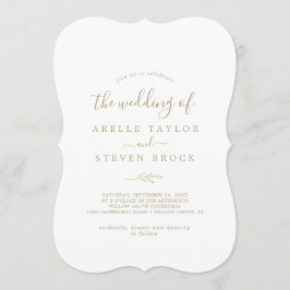 Invitación Hoja mínima | Boda dorado monograma