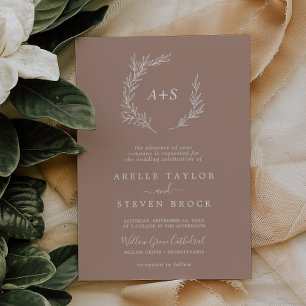 Invitación Hoja mínima   Boda Neutral Formal Monograma