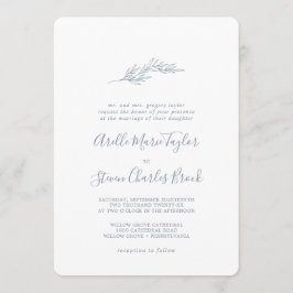 Invitación Hoja mínima | Boda tradicional azul turbio