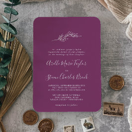 Invitación Hoja mínima | Boda tradicional Berry Purple