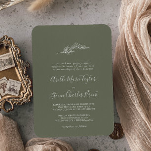 Invitación Hoja mínima   Boda tradicional verde oscuro