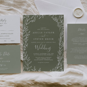 Invitación Hoja mínima   Boda verde oscuro