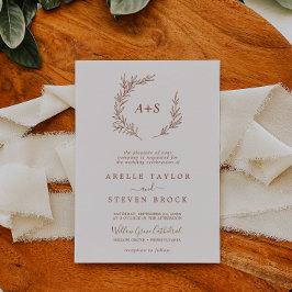 Invitación Hoja mínima | Boho Cream Formal Monograma Boda