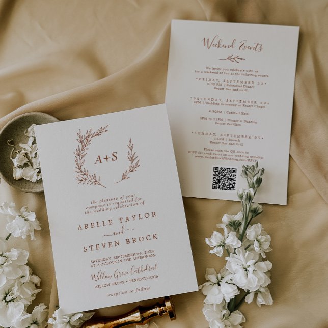 Invitación Hoja mínima | Boho Cream Weekend Events Boda (Subido por el creador)