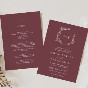 Invitación Hoja mínima   Borgoña Todo En Un Boda
