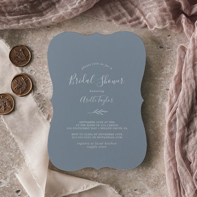 Invitación Hoja mínima | Ducha azul y blanca para novias (Subido por el creador)