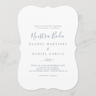 Invitación Hoja mínima   Dusty Blue Spanish Nuestra Boda