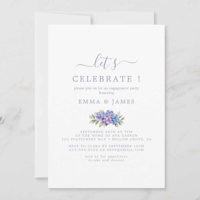 Invitación Hoja mínima | Dusty Purple "Celebremos" (Anverso)