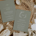 Invitación Hoja mínima | Ecologista Verde Ligero Todo En Un B<br><div class="desc">Este mínimo color verde claro de la hoja en una sola invitación a la boda es perfecto para un boda boho. El diseño presenta una sencilla silueta de hojas de vegetación en un color verde polvoriento con un estilo de boho de montaña minimalista. Personaliza con las primeras iniciales de la...</div>