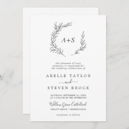 Invitación Hoja mínima | Gris Oscuro En Un Boda