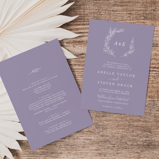 Invitación Hoja mínima | Lavanda Todo En Un Boda (Subido por el creador)