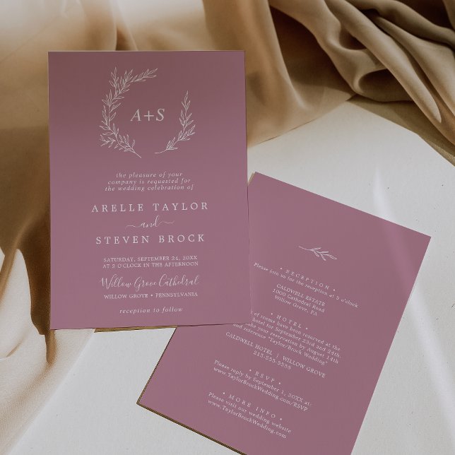 Invitación Hoja mínima | Mauve All In One Boda (Subido por el creador)