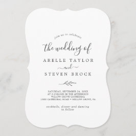 Invitación Hoja mínima | Monograma gris oscuro Boda posterior