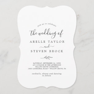 Invitación Hoja mínima Monograma gris oscuro Boda posterior