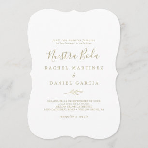 Invitación Hoja mínima Nuestra Boda española de oro
