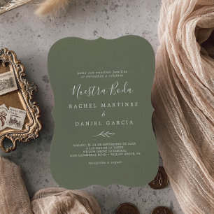 Invitación Hoja mínima   Nuestra Boda, un español verde oscur