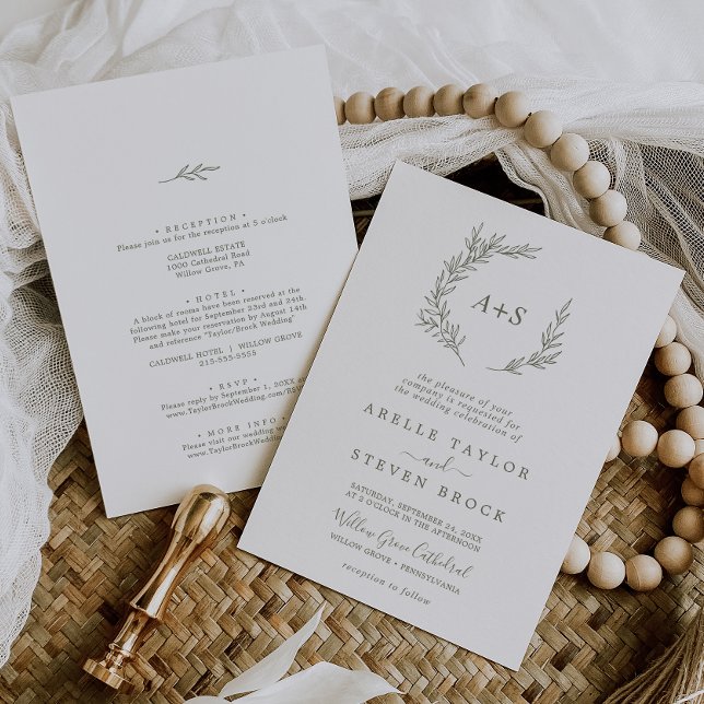 Invitación Hoja mínima | Olive Green All In One Boda (Subido por el creador)