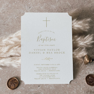 Invitación Hoja mínima   Oro 2 ó 3 bautismo personal