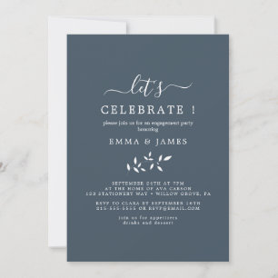 Invitación Hoja Mínima   Pizarra Azul "Celebremos" 
