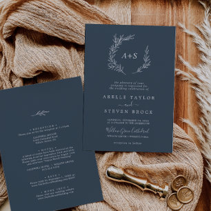 Invitación Hoja mínima   Pizarra Azul Todo En Un Boda