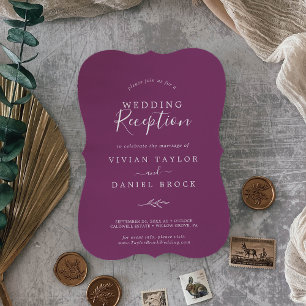 Invitación Hoja mínima   Recepción Berry Purple Wedding