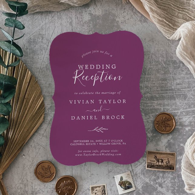 Invitación Hoja mínima | Recepción Berry Purple Wedding (Subido por el creador)