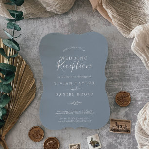 Invitación Hoja mínima   Recepción de la boda azul y blanca