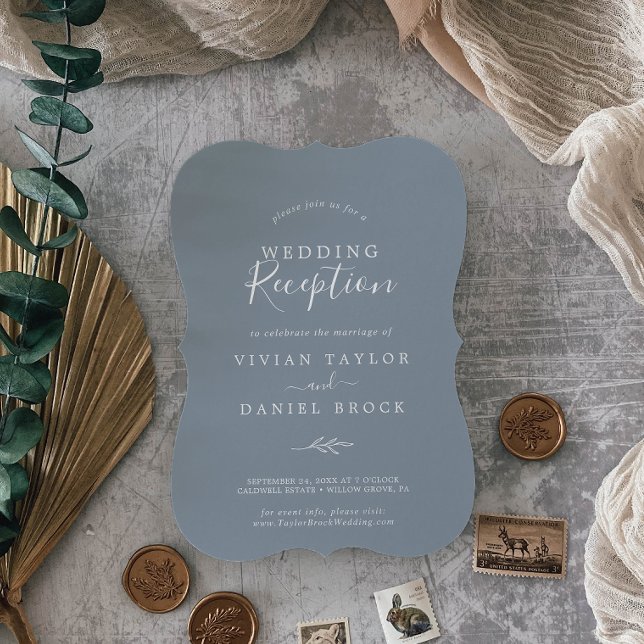 Invitación Hoja mínima | Recepción de la boda azul y blanca (Subido por el creador)