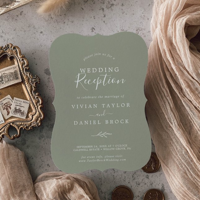 Invitación Hoja mínima | Recepción de la boda verde sabia (Subido por el creador)