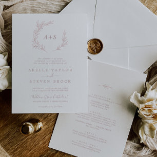 Invitación Hoja mínima   Rosa Polvoriento En Un Boda
