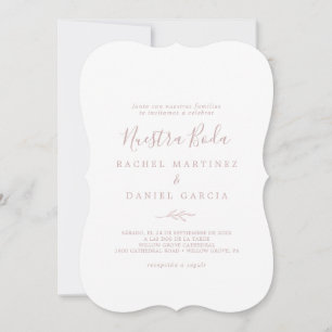 Invitación Hoja mínima   Rubor Pink Spanish Nuestra Boda