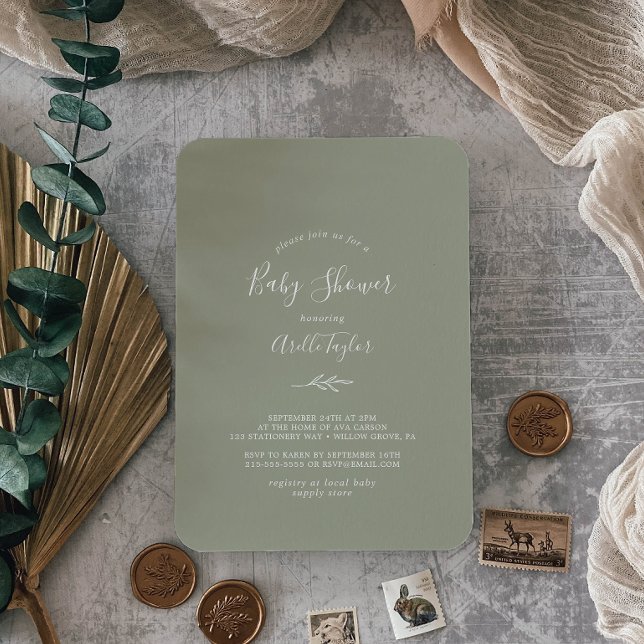 Invitación Hoja mínima | Sage Green Baby Shower (Subido por el creador)